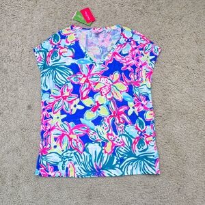 NWT Lilly Pulitzer Shirt Iris Blue Casa Azul Hartwell Boxy Top 100% Linen XXS XS